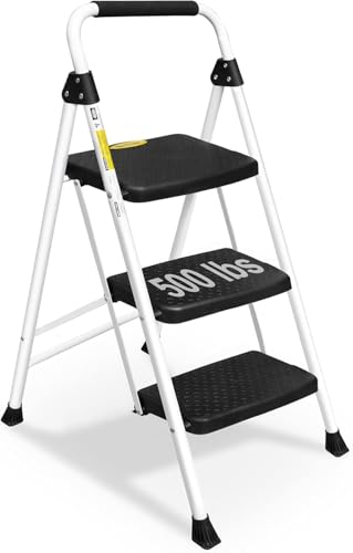 Soctone 3-Step Ladder for Adults, Heavy-Duty Steel, 500lbs Capacity