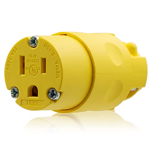 ELEGRP 15 Amp 125V NEMA 5-15R Grounding Electrical Connector Replacement Cord Outlet - Yellow, 1 Pack, Model 1 / Connector