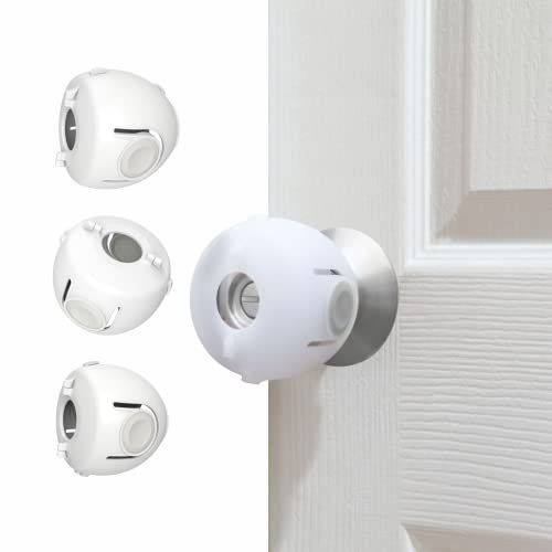 Heart of Tafiti 4-Pack Child Proof Door Knob Covers for Toddlers, Easy Snap-In White Safety Guards