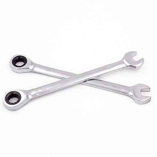 KINJOEK 2 PCS 10mm 12PT Ratchet Wrench, Metric Ratcheting Wrench Set with 5¡Æ Movement and 72 Teeth for Projects with Tight Space
