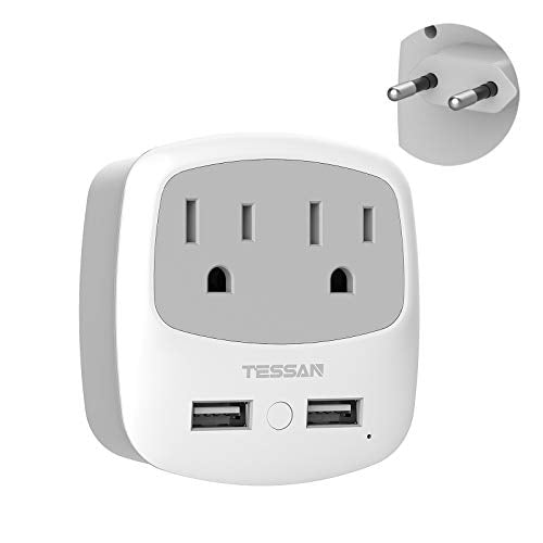 Grey TESSAN European Travel Plug Adapter Converter - 4-in-1 US to EU with USB Ports