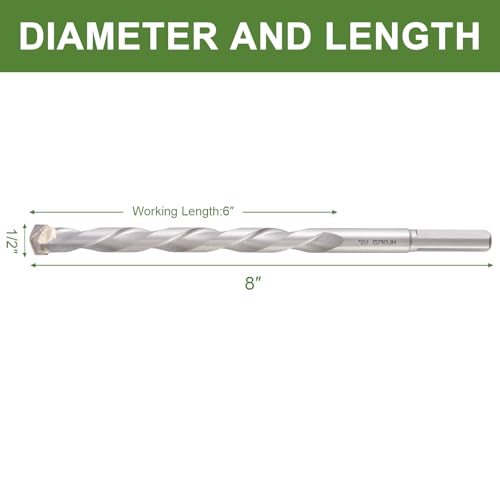 1/2" x 8" Masonry Drill Bits Concrete Hammer Drill Bits Carbide Tipped, for Cement, Brick, Stone, 3-Flat Shank