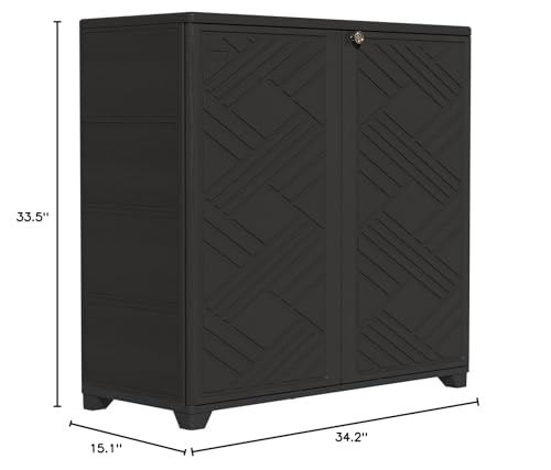 ZZM 34W x 15D x 34H Outdoor Storage Cabinet with 2 Shelves, Black - Waterproof HDPE