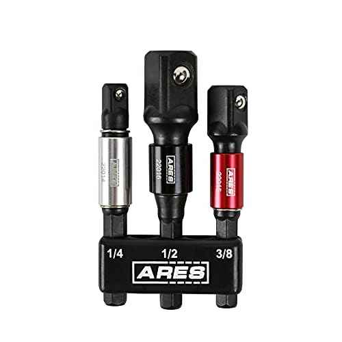 ARES 22011-3-Piece 3-Inch Impact Grade Socket Adapter Set with Color Sleeve - Turns Power Drill into High Speed Nut Driver - 1/4-Inch, 3/8-Inch, and 1/2-Inch Drive