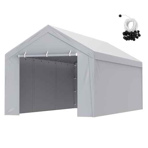 VEVOR Carport Replacement Canopy Cover Top + Side Wall 10 x 20 ft, Garage Tent Shelter Tarp Heavy-Duty Waterproof & UV Protected, Easy Installation with Ball Bungees,Grey (Frame Not Included)