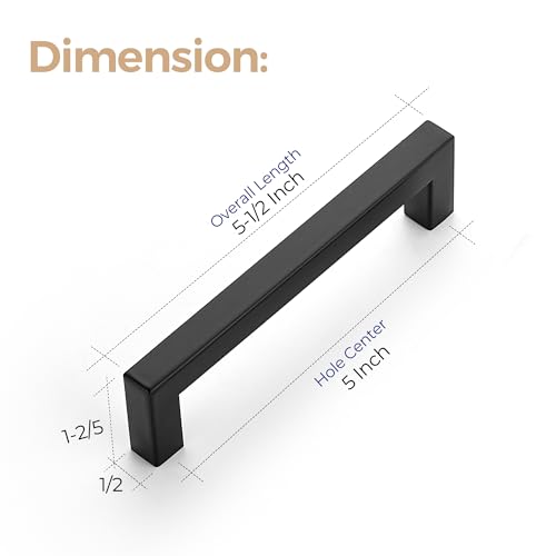 Ravinte 5-1/2 Inch Matte Black Square Cabinet Handles Pack of 10