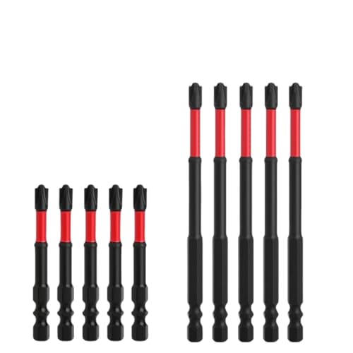 FPH2 Impact Screwdriver Bit Set - S2 Steel 65mm & 110mm Slotted Heads 1/4 Inch Hex Shank, CNC Machined Tips with Magnetism, Cross Slot Screw Driver Drill Bits Used Electricians (10pcs)