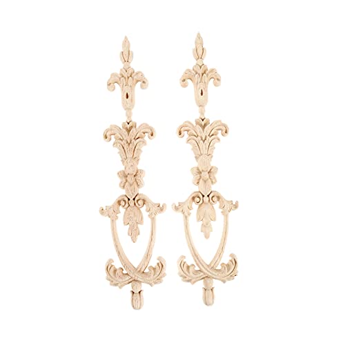 MUXSAM Long Frame Onlays Appliques, Wood Carved Decals, 2-Pack Unpaint Wooden Carving Set for Wall Door Mirror Cabinet Dresser Cupboard Headboard Wardrobe Closet Decor, 25x6cm/9.84"x2.36"