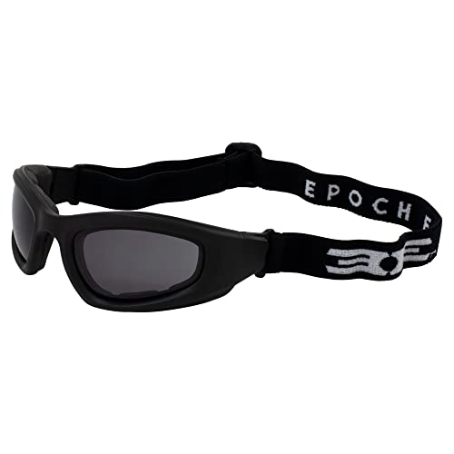 Epoch Eyewear Padded Motorcycle Riding Goggles Black Frame Smoke Lens Adjustable Strap ANSI z87.1 Safety Rated
