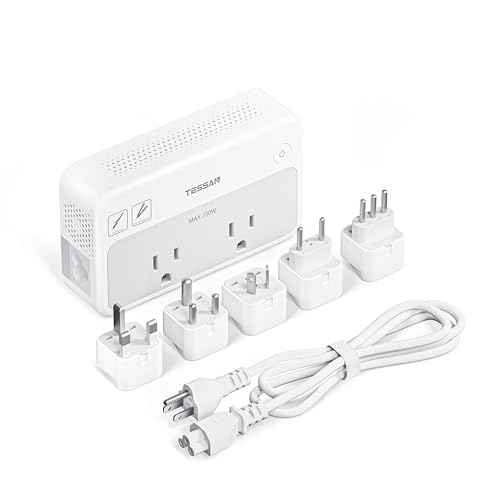 TESSAN 220V to 110V Voltage Converter, Universal Travel Power Adapter Combo with International Plug (Type C/G/D/I/L), 2AC 4 USB Ports(1 USBC)£¬230W Max Step Down Transformer for US to Europe