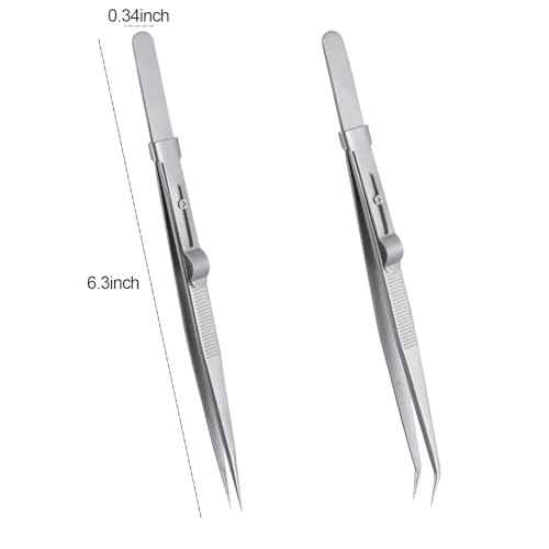 2Pcs Professional Diamond Tweezers Gem Stone Tweezers Jewelry Tweezers Stainless Steel Slide Locking Non-slip Pointed Tip Tweezers with Slot for Jewelers Making