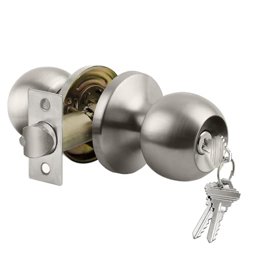 BESTTEN Satin Nickel Keyed Entry Door Knob with Lock - Heavy Duty Interior & Exterior Door Lock, Standard Ball Handle, Easy DIY Installation
