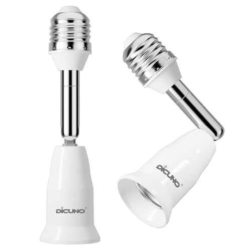 DiCUNO 2-Pack Light Socket Extender 4.5 Inch, 350° Adjustable E26 Bulb Socket