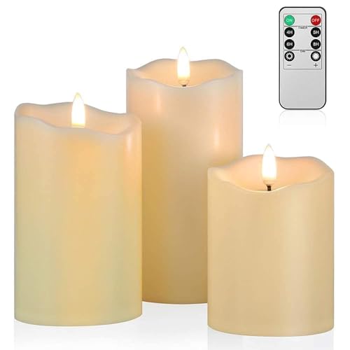 Angelloon Flickering Flameless Candles Set of 3 with Remote - Classic Ivory