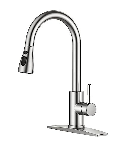 FORIOUS Stainless Steel Kitchen Faucet with Pull Down Sprayer, Brushed Nickel, Classic Finish
