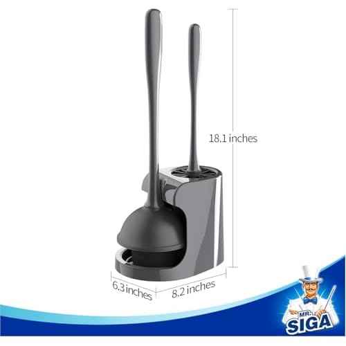 MR.SIGA Toilet Plunger and Bowl Brush Combo for Bathroom Cleaning, Gray, 2 Sets