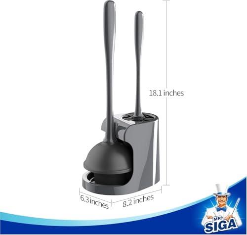MR.SIGA Toilet Plunger & Brush Set 6.3 x 8.2 x 18.1 Inch Gray - 2 Pack, Space-Saving Bathroom Cleaning Kit