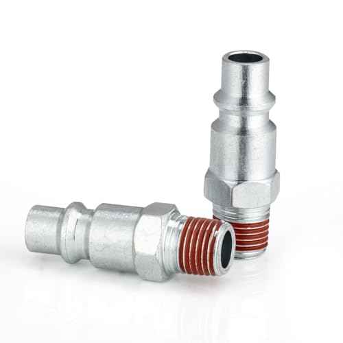 SANFU 3/8 High Flow Air Hose Fittings, 3/8 Inch Body Size, M-Type Plug, 1/4 Inch Male Threads Size, Pre-Coated Adhesive, Steel Material, 300PSI, 2 Pieces