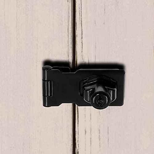 2 Packs 2.5 Inch Hasp Lock With Keys, Stainless Steel Latch, Twist Knob Keyed Locking for Cabinet Small Door, Flat Black