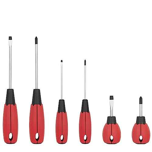 KURUI Magnetic Screwdriver Set, 6-Piece Screw Drivers Tool Set 3 Phillips and 3 Flat Head, Standard Screw Driver and Stubby Screwdriver Have Professional Cushion Grip