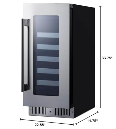 Summit 15" Wine Cellar Built-in or Freestanding Stainless Steel & Glass, 20 Bottle, Right-Hand Door - CL155WC1