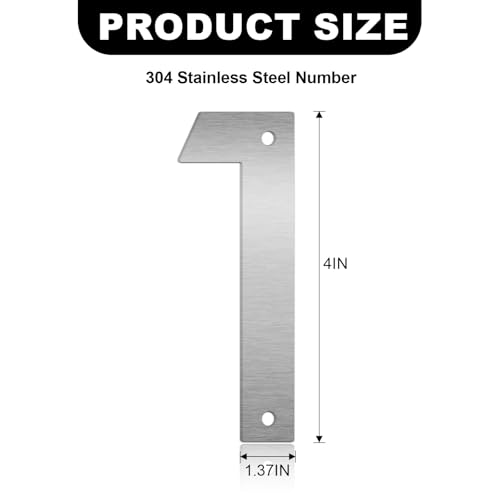 Monlyey 4 Inch Floating House Numbers and Metal Letters for Outdoor Signs - Modern Stainless Steel Address Numbers (1/4 Inch Variation)