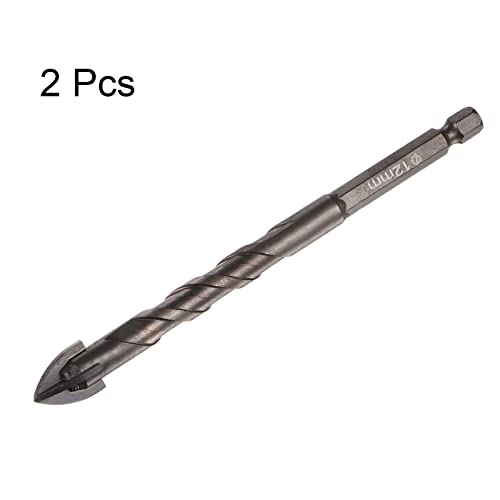 HARFINGTON 2pcs Titanium Coated Masonry Drill Bit, 12mm Concrete Drill Bits Ceramic Tile Drill Bit with 1/4" Hex Shank for Ceramic Tile Marble Mirror Glass Concrete Brick Plastic Wood