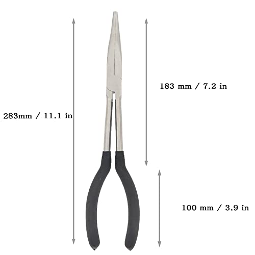 1 Piece 11 Inch Long Reach Pliers Set - Long Needle Nose Pliers Sets - 25, Degree Angle Designed for Mechanics, Technicians, and Contractors Milled-Jaws Steel