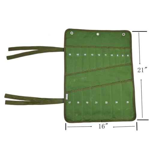 17 Pocket Canvas Ratchet Combination Wrench Roll Organizer: Easy-to-Roll Tool Pouch Bag for Efficient Storage