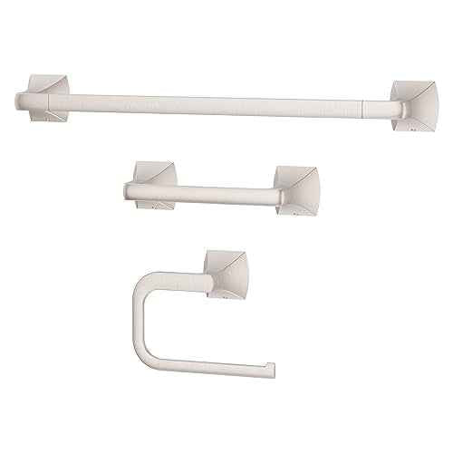 Pfister Bruxie 3-Piece Bathroom Hardware Set with Towel Bar, Towel Ring, and Toilet Paper Holder, Wall-Mounted, Spot Defense Brushed Nickel Finish, BTBBIE3GS
