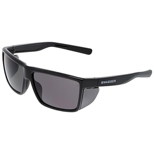MCR Safety SR212 Swagger SR2 Safety Glasses with Thermo Plastic Rubber Nose Pads and Detachable Side Shields, Black Frame, Gray Lens