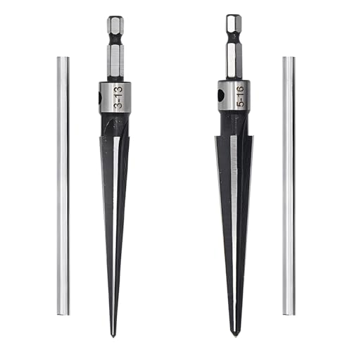 EMVANV 2Pcs Bridge Pin Hole Reamer, 3-13mm(1/8''-1/2'') & 5-16mm(¨ö-5/8") T Handle Taper Reamer Set, 6 Fluted Chamfer Reaming Tool, Bridge Pin Hole Handle Tapered Reamers(Black Silver)