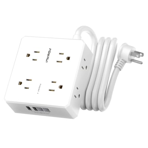 POWRUI 6 Ft White Surge Protector Power Strip with 8 Outlets & 4 USB Ports