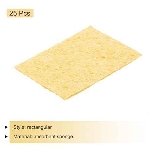 MECCANIXITY 25PCS Soldering Sponge 50 x 35mm Rectangle Deep Yellow Cleaning Pad Welding Tip Iron Replacement for Cleaning Soldering Iron 2mm Natural Thickness 11mm Water Absorption Thickness