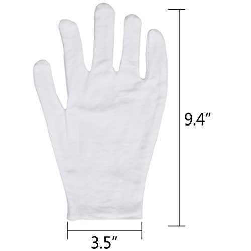 White Cotton Gloves, 6 Pairs 9.4'' Extra Large Size 12 Pcs Gloves