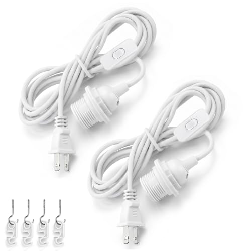 White 20FT Pendant Light Cord Kit with On/Off Switch, E26/E27 Socket, UL Approved, 2 Pack