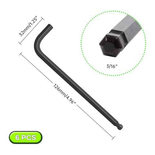 3/16" Ball End Hex Key Set, 6pcs L-Shaped Allen Wrenches Long Arm, CR-V Steel, Black Oxide Finish, High Torque Repairing Tool for Furniture, Bike, Equipment Maintenance