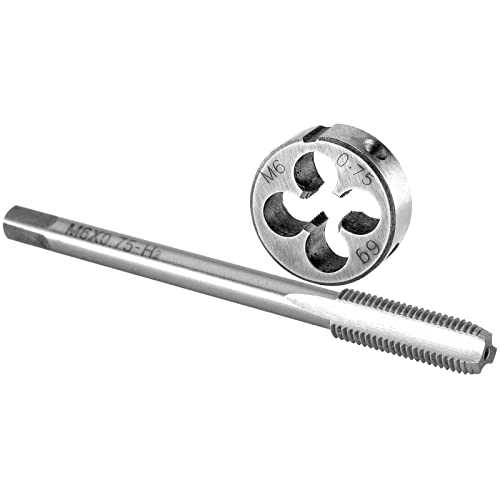 Burkit M6 X 0.75 Tap and Die Set, M6 x 0.75 Machine Thread Tap and Round Die Right Hand