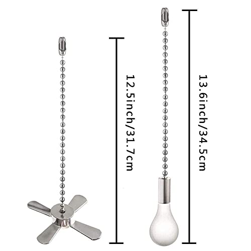 Nickel Ceiling Fan Pull Chain Ornaments Set with Light Bulb & Cord - 13.6 Inches
