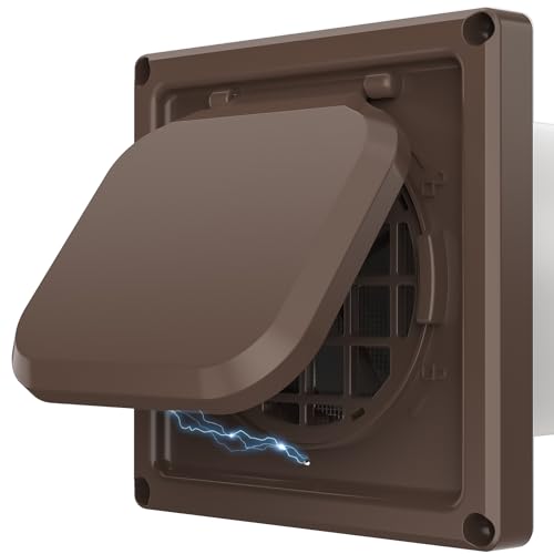 Houseluxe 4-Inch Dryer Vent Cover with Magnetic Door, Lint Trap, Brown, 6x6 in