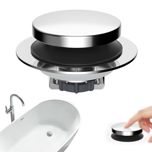 Hibbent Chrome 3-in-1 Metal Bathtub Drain Stopper with Pop-up & Filter
