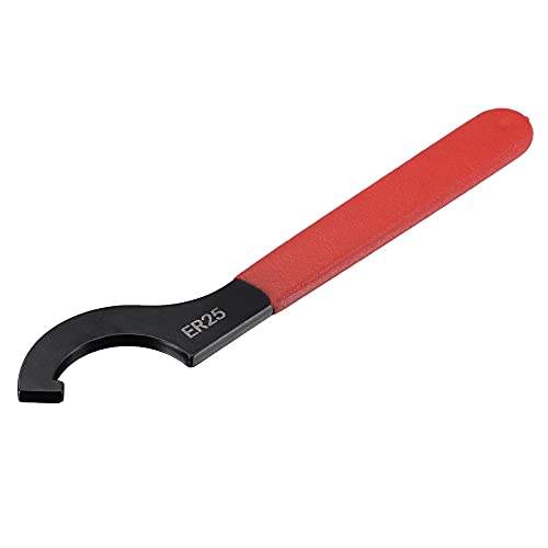 uxcell C Hook Spanner Wrench for Lathe Clamping ER25 Collet Chuck Nut with Red Non-slip Handle
