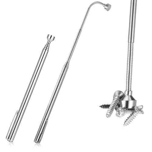 2 PCS 5 Lbs Flexible Magnetic Pickup Tool Set, 26 Inch Telescoping Magnetic Grabbers Magnetic Pick-Up Tool with Pocket Clip, Spring Bendable Extension Pick up Magnetic Extension Tool for Men, Birthday