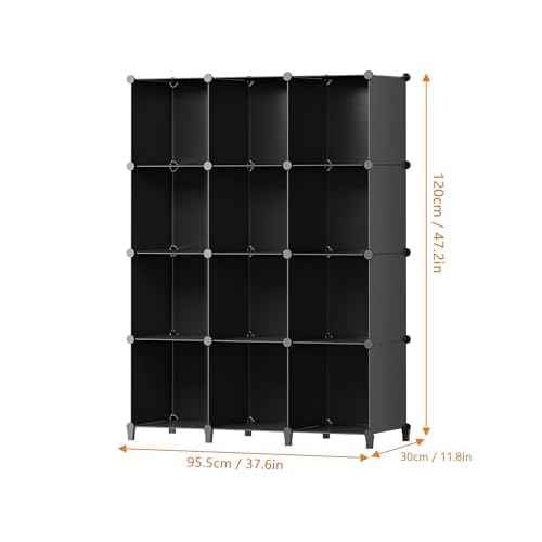 HOMIDEC Closet Organizers and Storage, 12 Cube Storage Organizer, Portable Closet Organization Clothes Shelves for Kids, Closet, Bedroom, Bathroom, Office, Black