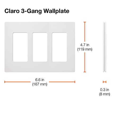 Lutron Claro 3-Gang Light Switch Cover Plate, White, Screwless, 1 Pack