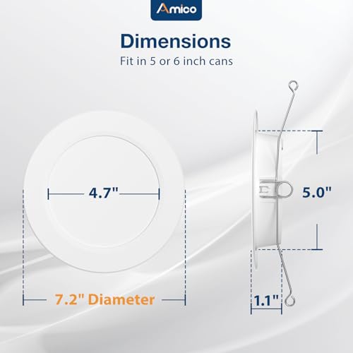 Amico Recessed Lighting 6 Inch Flat LED Can Lights White 12-Pack, 5 CCT