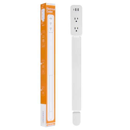 White Adjustable Rotating Outlet Extender with USB-C & USB-A - 22-34 Inches