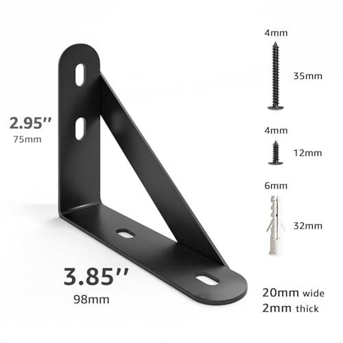 COCOYA Black 4x3 Wall Shelf Brackets 6 Pack with Screws & Anchors