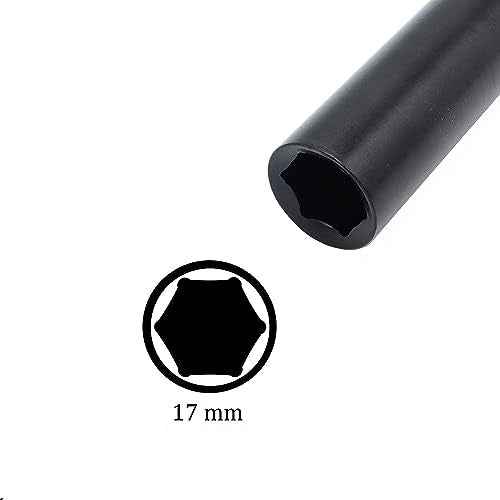 1/2" Drive by 17mm Deep Impact Socket, Heat-Treated CR-V Steel 6" Length, 6-Point Metric Size (17mm)