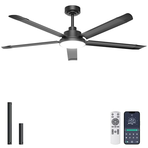 Ohniyou 60'' Black Industrial Ceiling Fan with Light, Remote & Dimmable LED